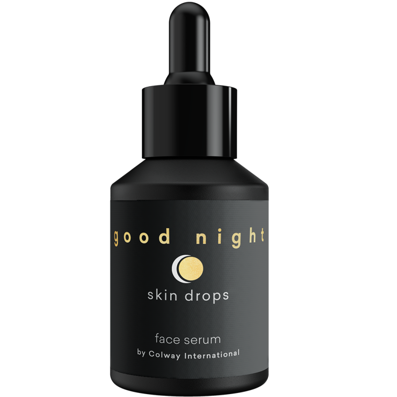 Good Night Skin Drops Serum na Noc Colway – czarna butelka z pipetą, złote napisy