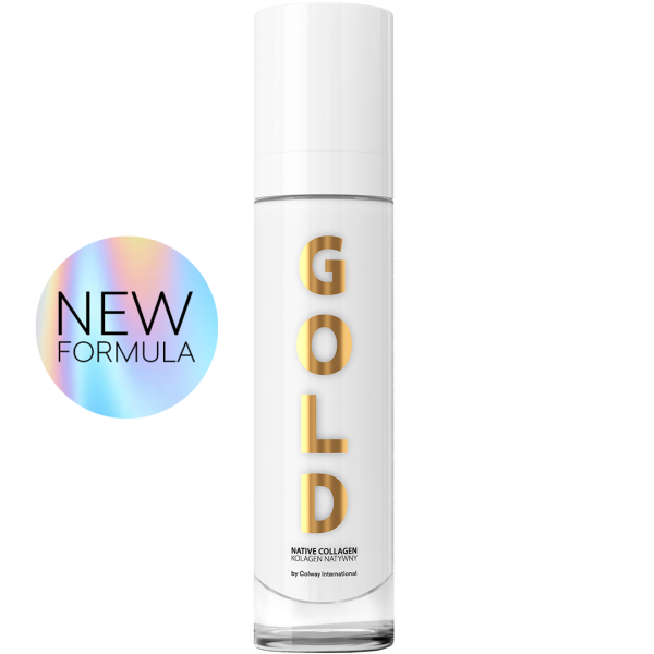 Native Collagen GOLD Colway – kolagen natywny, biała butelka z pompką ze złotym napisem GOLD