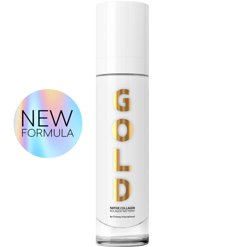 Native Collagen GOLD Colway – kolagen natywny, biała butelka z pompką ze złotym napisem GOLD