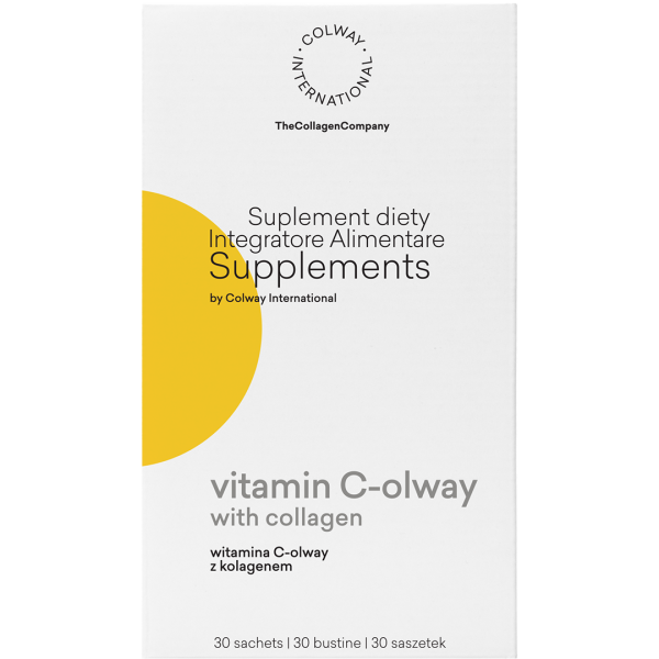 Vitamin C Olway z Kolagenem Colway – żółte pudełko 30 saszetek witaminy C z kolagenem
