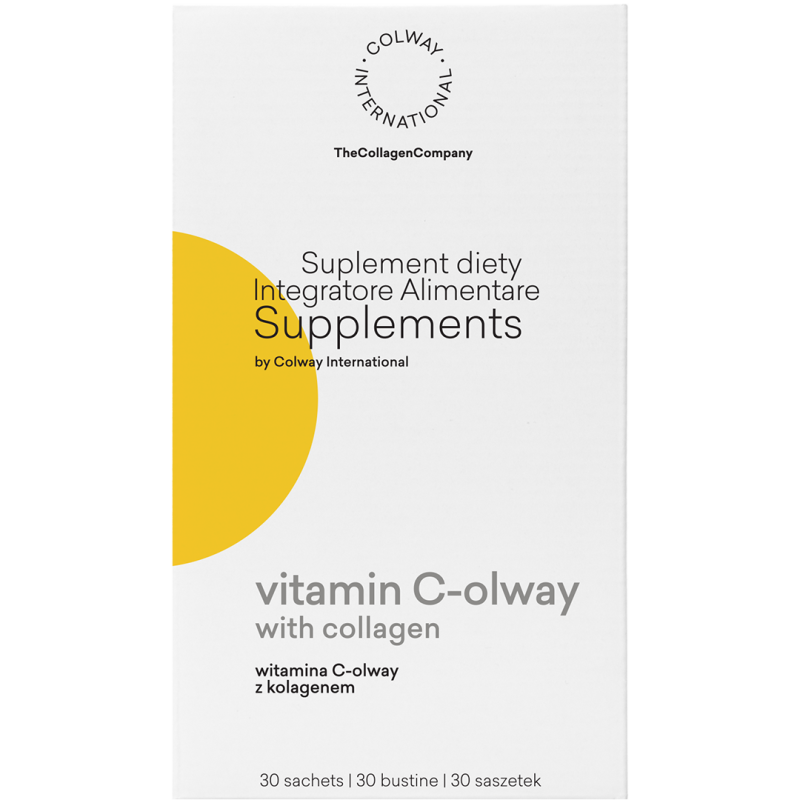 Vitamin C Olway z Kolagenem Colway – żółte pudełko 30 saszetek witaminy C z kolagenem